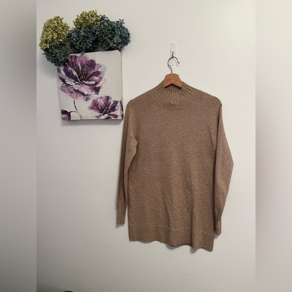 Melanie Lyne Mock Neck Rib Knit Sweater in colour Dark Oatmeal- XS - Picture 3 of 13